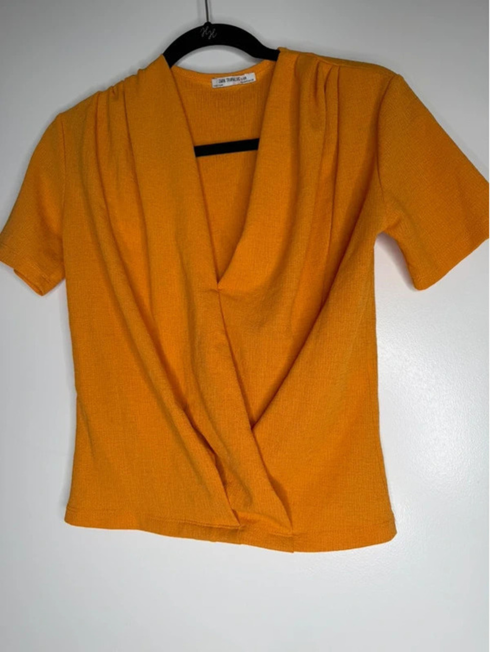 Zara Trafaluc draped wrap-front top golden yellow shirt size Small